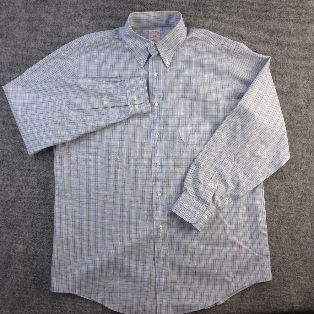 Brooks Brothers Dress Shirt 16‎ 4/5 Non Iron Blue Check Button Down Cotton